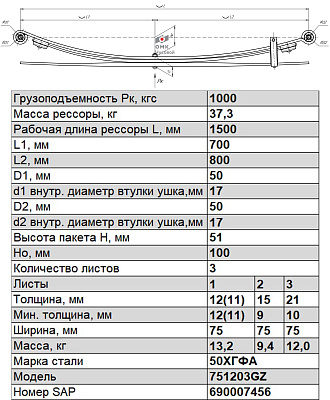 Рессора задняя для ГАЗ NEXT A31R32 3 листа